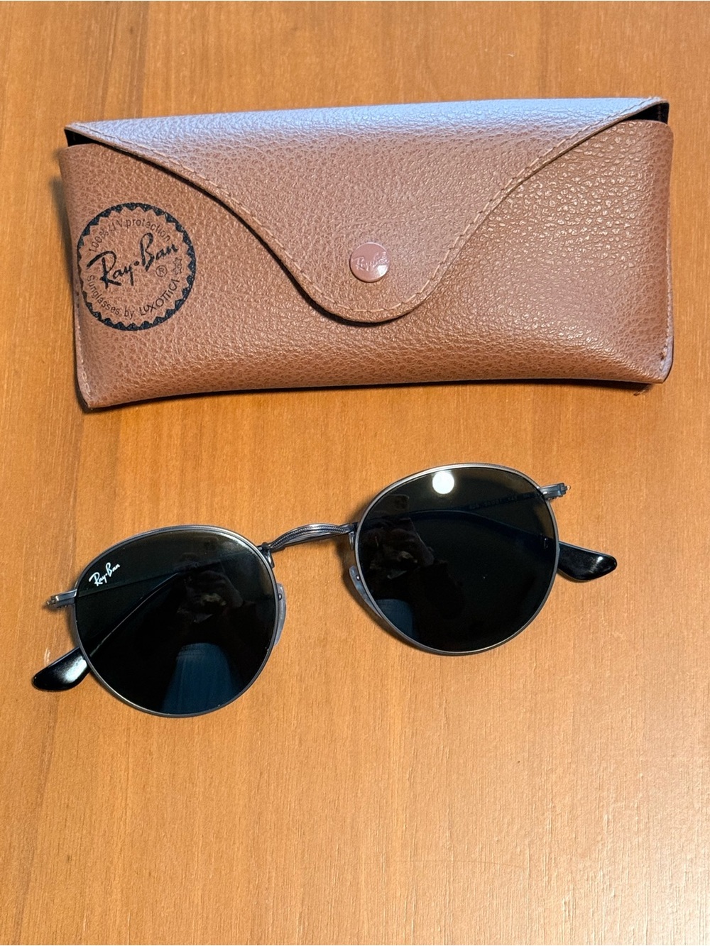 Ray-Ban Round Metal Dark Gray Frame Sunglasses with Black Lenses